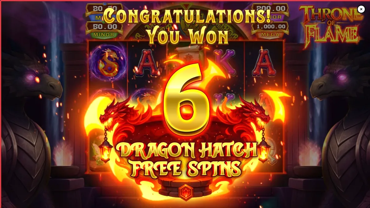 Visual naga dan harta karun di slot Throne of Flame
